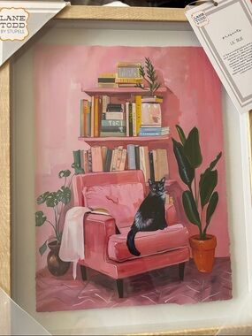 Lane & Todd Framed Art Print - Pink Chair with Black Cat